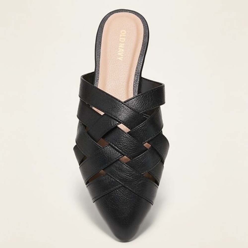 Faux-Leather Braided Mule Flats